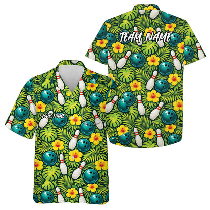 Custom Tropical Leaves And Hibiscus Flower Hawaiian Bowling Shirts For Men And Women IPHW10850