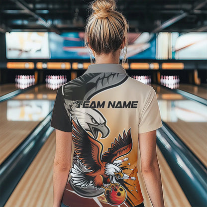 Custom Eagle Bowling Jerseys With Names, Orange Eagle Bowling League Women Polo Shirts IPHW8762