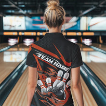 Load image into Gallery viewer, Custom Black And Orange Flame Bowling Team Polo Shirts For Women, Fire Bowling League Shirt IPHW8770