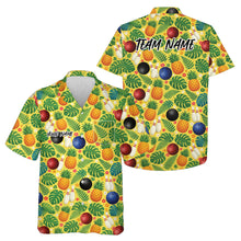 Load image into Gallery viewer, Custom Tropical Leaves And Pineapples Summer Vibe Hawaiian Bowling Team Shirt IPHW10864