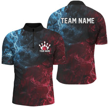 Load image into Gallery viewer, Blue And Red Thunder Lightning Custom Bowling Uniforms, Patriotic Bowling Shirts For Men IPHW7315