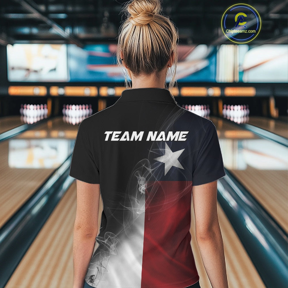 Custom Smoke Texas Flag Bowling Women Team Shirts, Patriotic Texas Bowling Jerseys IPHW10625
