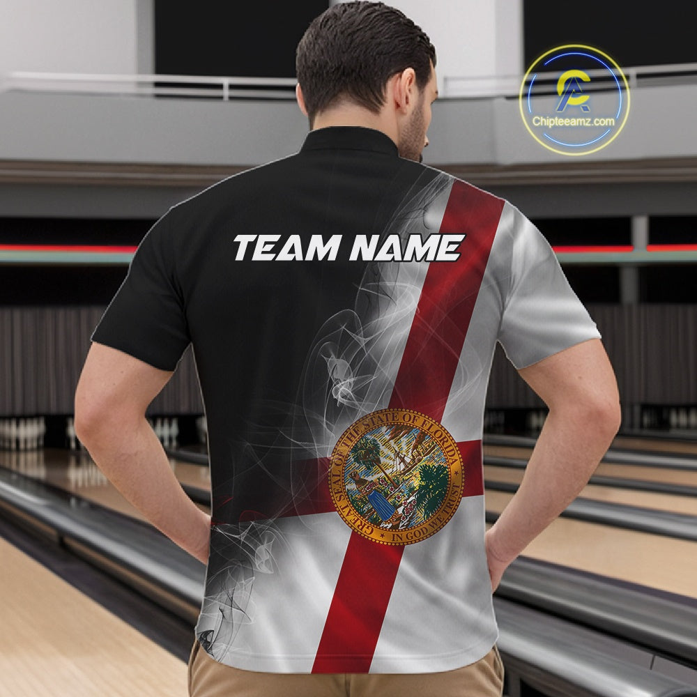 Custom Smoke Florida Flag Bowling Men Team Shirts, Patriotic Florida Bowling Jerseys IPHW10626