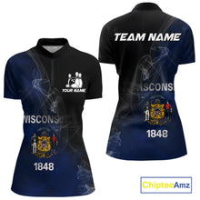 Load image into Gallery viewer, Custom Smoke Wisconsin Flag Bowling Women Team Shirts, Patriotic Bowling Jerseys IPHW10628