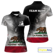 Load image into Gallery viewer, Custom Smoke California Flag Bowling Women Team Shirts, Patriotic California Bowling Jerseys IPHW10629
