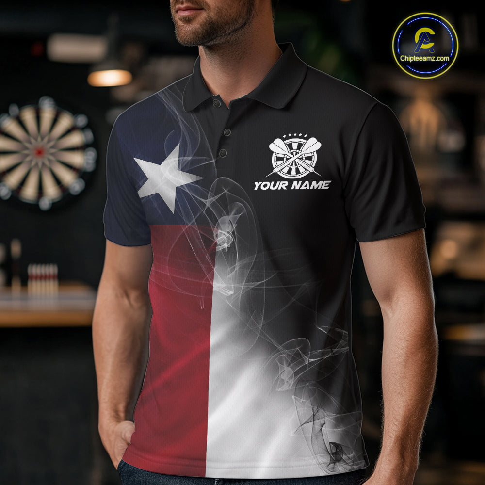 Custom Smoke Flame Texas Flag Patriotic Darts Shirt For Men, Dart League Team Jerseys IPHW10631