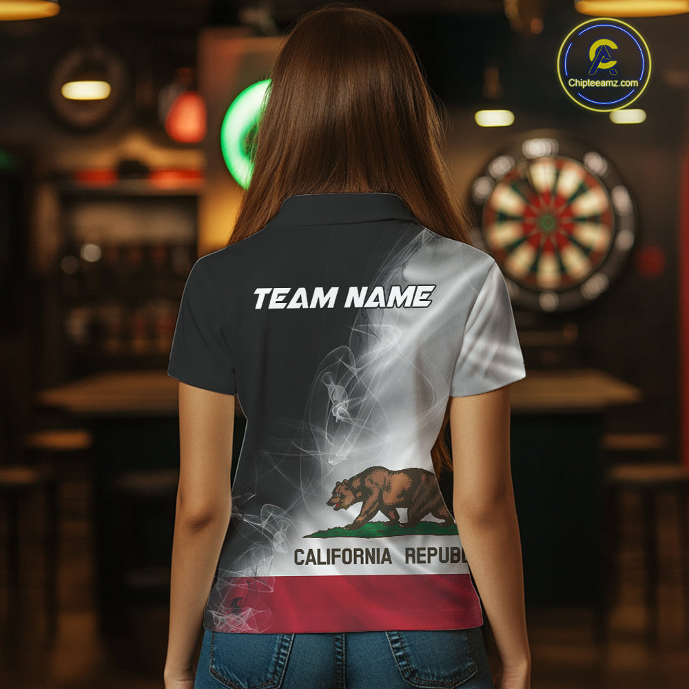 Custom Smoke Flame California Flag Patriotic Darts Shirt For Women, Dart League Team Jerseys IPHW10634