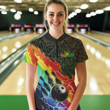 Load image into Gallery viewer, Custom Rainbow Flame Bowling Team Women Quarter-Zip Shirts, Colorful Bowling League Shirt IPHW8785