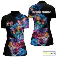 Load image into Gallery viewer, Custom Colorful Butterfly Bowling Women Quarter-Zip Shirts With Team Name, Bowlers Outfit IPHW9011