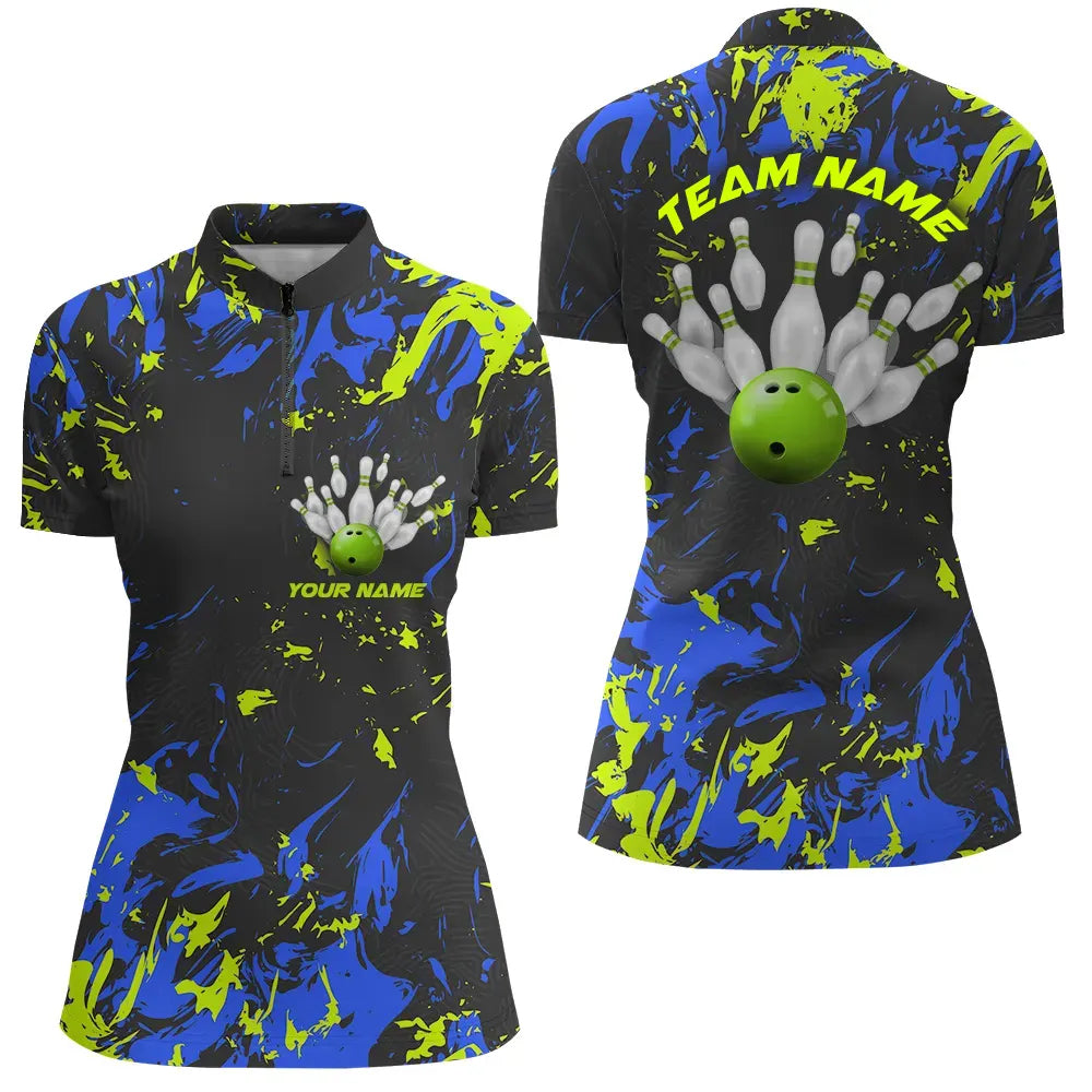 Custom Bowling Jerseys For Women, Personalized Bowling Team Shirts Bowling Pin And Ball IPHW5183