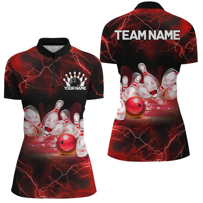 Red Thunder Lightning Custom Bowling Shirts For Women, Bowling League Shirts Bowling Jersey IPHW7331