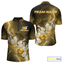 Load image into Gallery viewer, Custom Yellow Thunder Lightning Bowling Quarter-Zip Shirts For Men, Bowling League Shirt IPHW9795