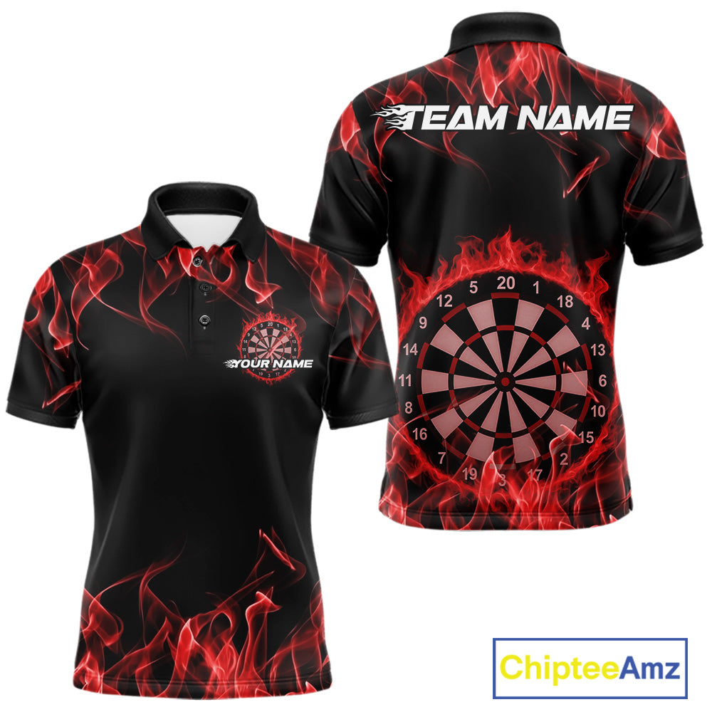 Custom Black And Red Flame Dartboard Dart Polo Shirts For Men, Dart Players Outfits IPHW9963