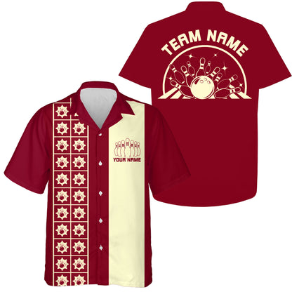 Custom Retro Style Bowling Button Up Shirt, Vintage Bowling Hawaiian Team Shirt IPHW10080