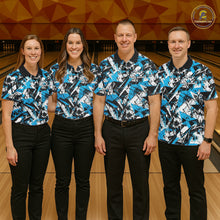 Load image into Gallery viewer, Custom Graffity Blue Camo Bowling Team Men Polo Shirts, Camouflage Bowling Jerseys IPHW10215