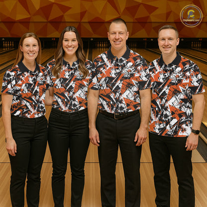 Custom Graffity Orange Camo Bowling Team Men Polo Shirts, Camouflage Bowling Jerseys IPHW10216