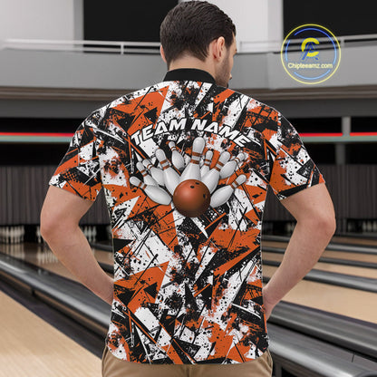 Custom Graffity Orange Camo Bowling Team Men Quarter-Zip Shirts, Camouflage Bowling Jerseys IPHW10216