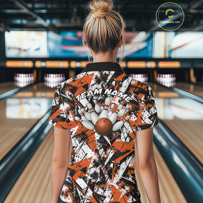 Custom Graffity Orange Camo Bowling Team Women Shirts, Camouflage Bowling Jerseys IPHW10216