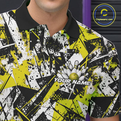 Custom Graffity Yellow Camo Bowling Team Men Polo Shirts, Camouflage Bowling Jerseys IPHW10217