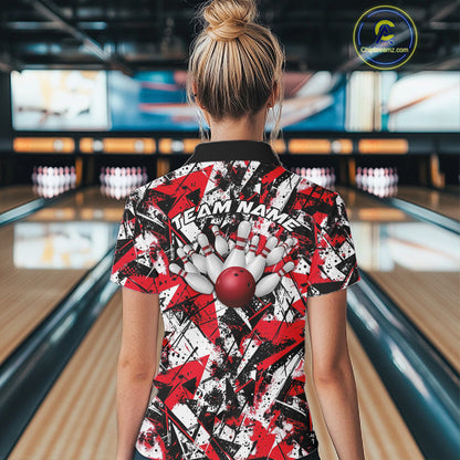 Custom Graffity Red Camo Bowling Team Women Shirts, Camouflage Bowling Jerseys IPHW10218