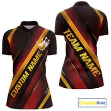 Load image into Gallery viewer, Custom Red And Gold Bowling Tournament Shirts For Women With Name, Bowler Outfit IPHW10645