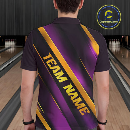 Custom Purple And Gold Bowling Tournament Shirts For Men And Women With Names IPHW10648