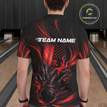 Load image into Gallery viewer, Custom Red Patrotic Flame Bowling Men Polo Shirt, US Flag Bowling Team Jersey IPHW11160