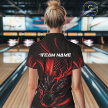 Load image into Gallery viewer, Custom Red Patrotic Flame Bowling Women Quarter-Zip Shirt, US Flag Bowling Team Jersey IPHW11160