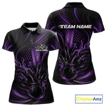 Load image into Gallery viewer, Custom Purple Patrotic Flame Bowling Women Polo Shirt, US Flag Bowling Team Jersey IPHW11162