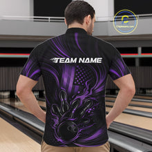 Load image into Gallery viewer, Custom Purple Patrotic Flame Bowling Men Quarter-Zip Shirt, US Flag Bowling Team Jersey IPHW11162