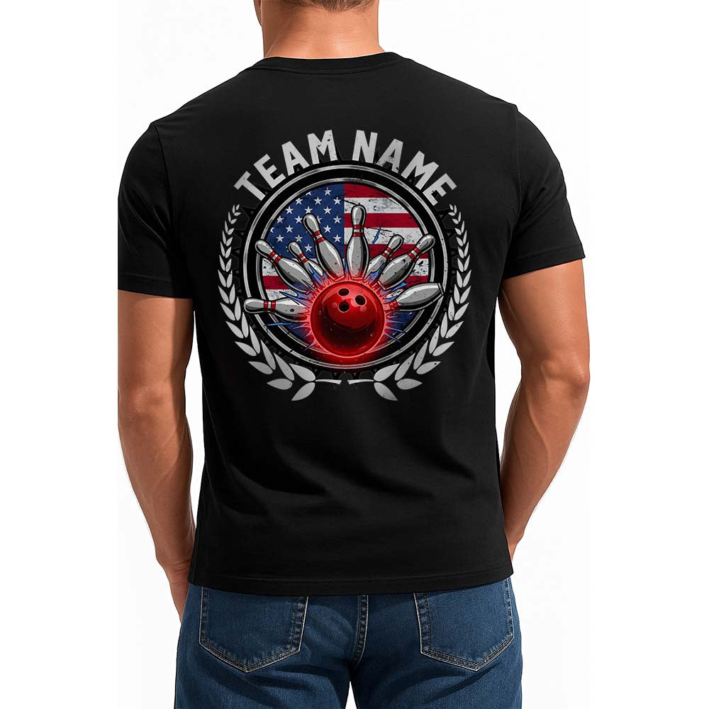Custom Bowling T-Shirts For Men, American Flag Patriotic US Bowling Team Outfit IPHW9069