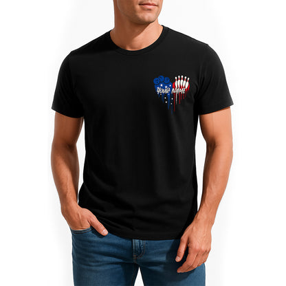 Custom Bowling T-Shirts For Men, Dripping American Flag Heart Patriotic Design IPHW9070