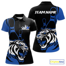 Load image into Gallery viewer, Custom Black And Blue Tiger Bowling Jerseys, Tiger Bowling Team Women Polo Shirts IPHW9015