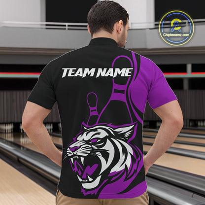 Custom Black And Purple Tiger Bowling Jerseys, Tiger Bowling Team Men Quarter-Zip Shirts IPHW9017