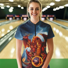 Load image into Gallery viewer, Custom Blue Thunder Lightning Flame Dragon Bowling Quarter-Zip Team Shirts For Women IPHW8306