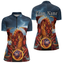 Load image into Gallery viewer, Custom Blue Thunder Lightning Flame Dragon Bowling Quarter-Zip Team Shirts For Women IPHW8306