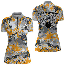 Load image into Gallery viewer, Custom Yellow Splatter Bowling Team Quarter-Zip Shirts For Women, Bowling Tournament Shirts IPHW8308