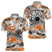 Load image into Gallery viewer, Custom Orange Splatter Bowling Team Polo Shirts For Men, Bowling Tournament Shirts IPHW8310