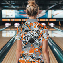 Load image into Gallery viewer, Custom Orange Splatter Bowling Team Quarter-Zip Shirts For Women, Bowling Tournament Shirts IPHW8310