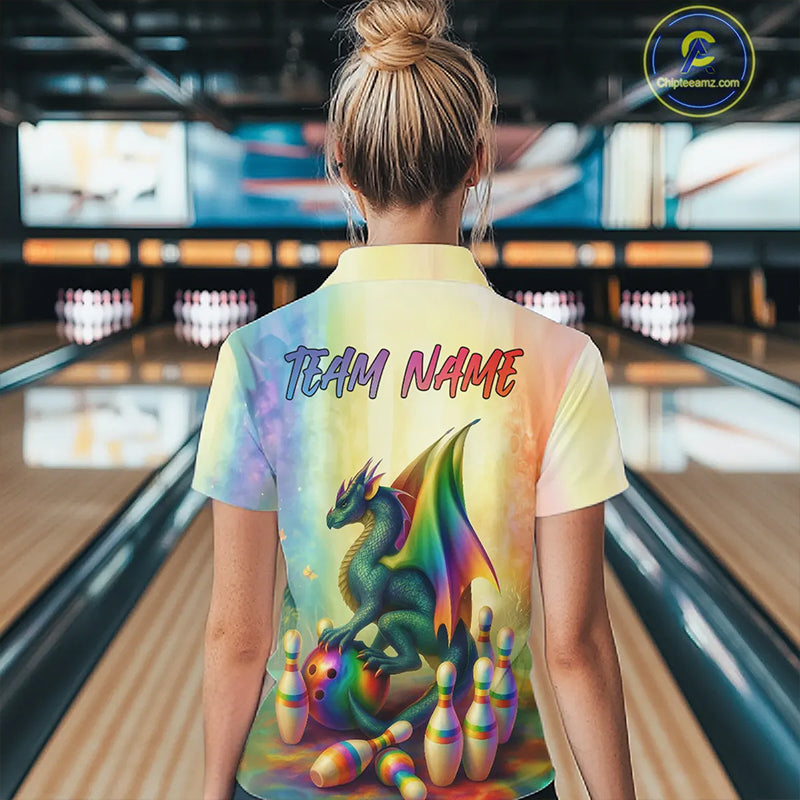 Custom Colorful Rainbow Colors Dragon Bowling Shirts, Dragon Bowling League Shirt IPHW10233