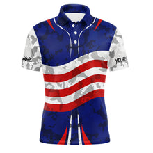 Load image into Gallery viewer, Camo American flag bowling jersey custom bowling polo, 1/4 zip shirts for men, bowling league shirts NQS11401
