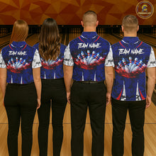 Load image into Gallery viewer, Camo American flag bowling jersey custom Women bowling polo, 1/4 zip shirts, bowling league shirts NQS11401
