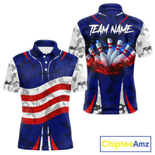 Load image into Gallery viewer, Camo American flag bowling jersey custom bowling polo, 1/4 zip shirts for men, bowling league shirts NQS11401