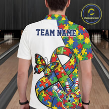 Load image into Gallery viewer, Custom Colorful Autism Awareness Butterfly Ribbon Bowling Men Shirt, Puzzles Jersey IPHW11201