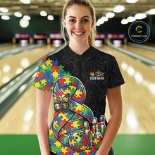 Load image into Gallery viewer, Custom Colorful Autism Awareness Butterfly Ribbon Bowling Women Shirt, Puzzles Jersey IPHW11202