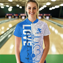 Load image into Gallery viewer, White And Blue Custom Love Bowling Quarter-Zip Shirts For Women, Valentines Bowling Jerseys IPHW8326
