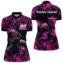 Load image into Gallery viewer, Custom Black And Pink Flame Eagle Bowling Women Quarter-Zip Shirts, Bowling League Shirt IPHW8800