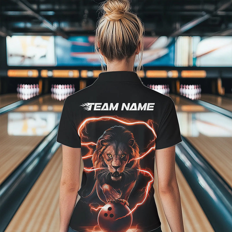 Custom Black And Orange Thunder Lightning Lion Bowling Polo Shirts For Women, Team Uniform IPHW8803
