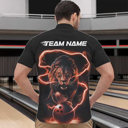 Custom Black And Orange Thunder Lightning Lion Bowling Quarter-Zip Shirts For Men, Team Uniform IPHW8803