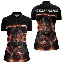 Load image into Gallery viewer, Custom Black Orange Thunder Lightning Lion Bowling Women Quarter-Zip Shirt, Team Uniform IPHW8803